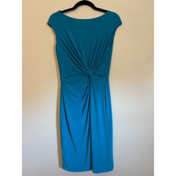 Ralph Lauren Dress 8 Stretch Sheath Blue Green Washable Knot Career Church - Picture 12 of 12